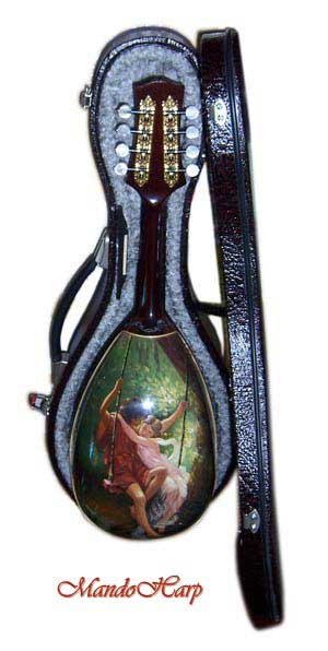 MandoHarp - Lovers' Swing - Hand-made Classical Bowl-back Inlaid Mandolin with Beautiful Oil Painting