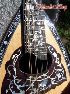 MandoHarp - Lovers' Swing - Hand-made Classical Bowl-back Inlaid Mandolin with Beautiful Oil Painting