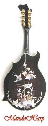 MandoHarp - 'Floral Swallows' Hand-made F4-Style Mandolin with Abalone and Mother of Pearl Inlay