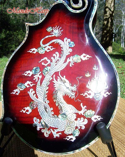 MandoHarp - Hand Made 'Abalone Dragon' F-5 Mandolin with Abalone and Mother of Pearl Inlay