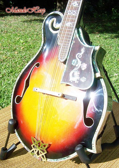 MandoHarp - Hand Made 'Abalone Dragon' F-5 Mandolin with Abalone and Mother of Pearl Inlay