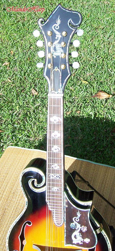 MandoHarp - Hand Made 'Abalone Dragon' F-5 Mandolin with Abalone and Mother of Pearl Inlay