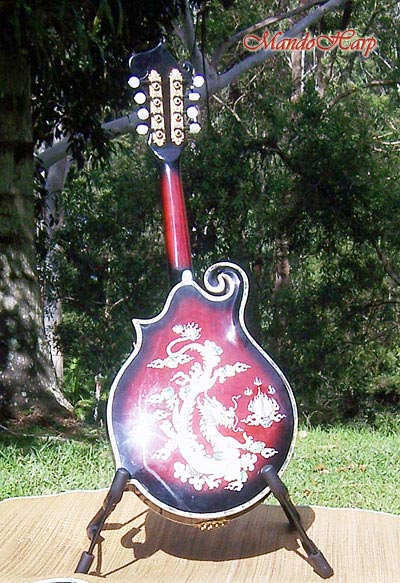 MandoHarp - Hand Made 'Abalone Dragon' F-5 Mandolin with Abalone and Mother of Pearl Inlay