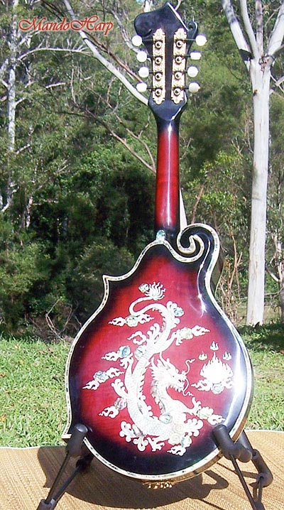MandoHarp - Hand Made 'Abalone Dragon' F-5 Mandolin with Abalone and Mother of Pearl Inlay