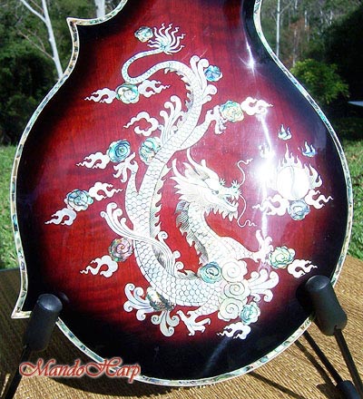 MandoHarp - Hand Made 'Abalone Dragon' F-5 Mandolin with Abalone and Mother of Pearl Inlay