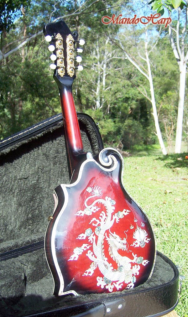 MandoHarp - Hand Made 'Abalone Dragon' F-5 Mandolin with Abalone and Mother of Pearl Inlay