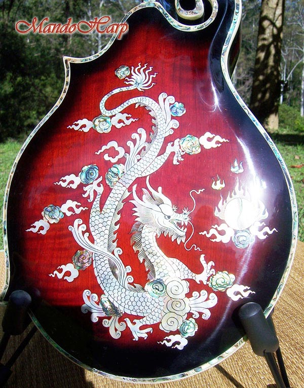 MandoHarp - Hand Made 'Abalone Dragon' F-5 Mandolin with Abalone and Mother of Pearl Inlay