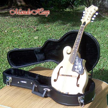 MandoHarp - 'Old Hickory' Blonde F5-Style Mandolin with Inlaid Pickguard and Tailpiece