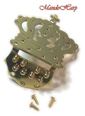 MandoHarp - Brass Crown Mandolin Tailpiece