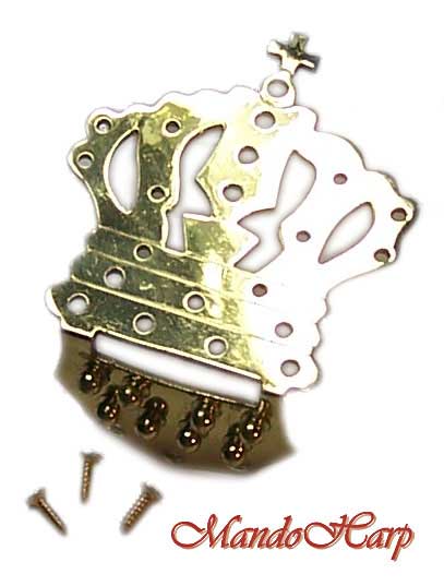 MandoHarp - Brass Crown Mandolin Tailpiece