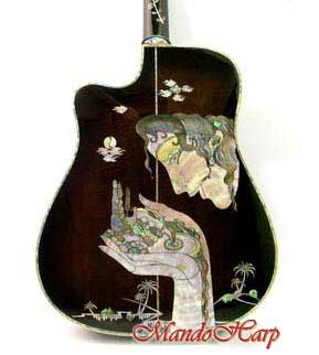 MandoHarp - 'Hands of Gaia' Inlaid 6-Str Cut Away-Style Acoustic Guitar