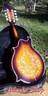 MandoHarp - 'Floral Vines' Hand-Made F4-Style Mandolin with Abalone and Mother of Pearl Inlay