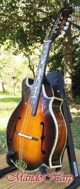 MandoHarp - 'Lyre' Hand-Made F4-Style Mandolin with Abalone and Mother of Pearl Inlay