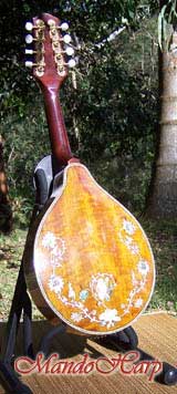 MandoHarp - 'Floral Blonde' A-Style Twin O-Hole Mandolin with Abalone and Mother of Pearl Inlay