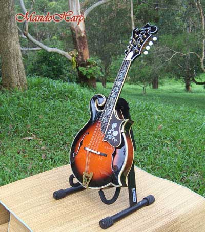 MandoHarp - 'Bird of Paradise' Hand-Carved F5-Style Mandolin with Abalone and Mother of Pearl Inlay