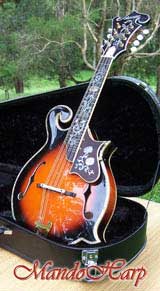 MandoHarp - 'Bird of Paradise' Hand-Carved F5-Style Mandolin with Abalone and Mother of Pearl Inlay