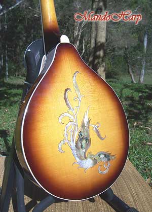 MandoHarp - 'Bird Flower' Hand-Made Inlaid A-Style Mandolin