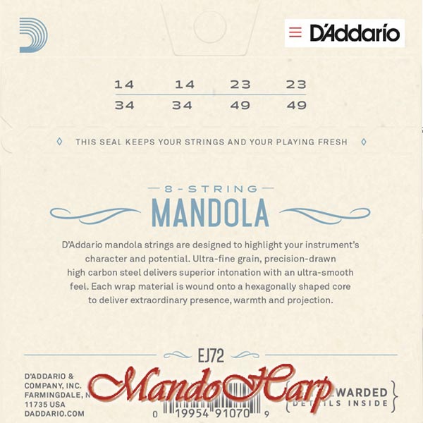 MandoHarp - Mandola Strings - D'Addario EJ72 Phosphor Bronze Light 0.014-0.049