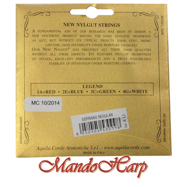 MandoHarp - Ukulele Strings - Aquila 4U Soprano, Regular High G, All Nylgut�