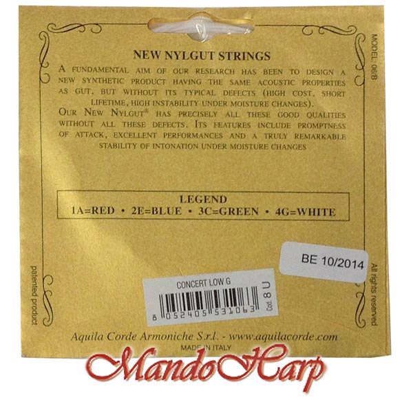 MandoHarp - Ukulele Strings - Aquila 8U Concert, Wound Low G, 3 x Nylgut �