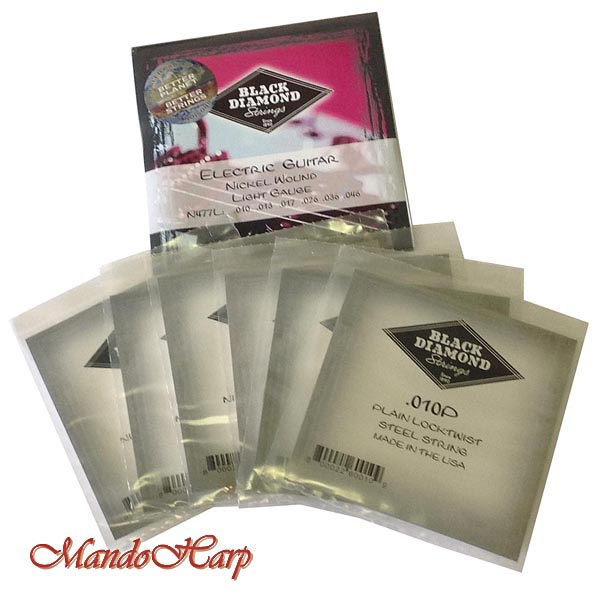MandoHarp - Black Diamond N477L Electric Guitar strings. Nickel Round Wound. Light - 0.010