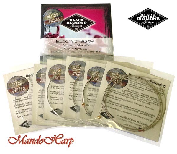 MandoHarp - Black Diamond N477L Electric Guitar strings. Nickel Round Wound. Light - 0.010