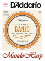 MandoHarp - 5-String Banjo Strings - D'Addario EJ55 Phosphor Bronze Medium Loop End 0.010-0.023