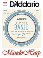 MandoHarp - 5-String Banjo Strings - D'Addario EJ60 Steel and Nickel-Plated Wound Loop End 0.009-0.020