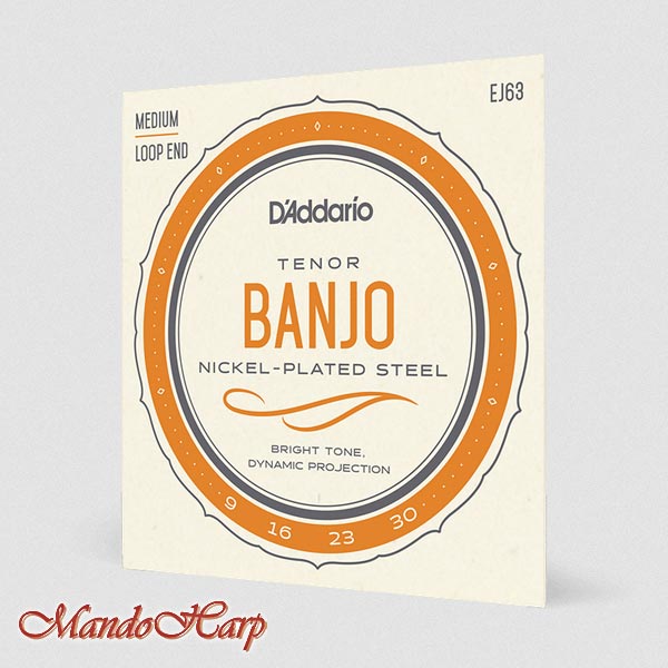 MandoHarp - 4-String Tenor Banjo Strings - D'Addario EJ63 Steel and Nickel-Plated Wound Loop End 0.009-0.030