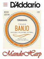 MandoHarp - 4-String Tenor Banjo Strings - D'Addario EJ63 Steel and Nickel-Plated Wound Loop End 0.009-0.030