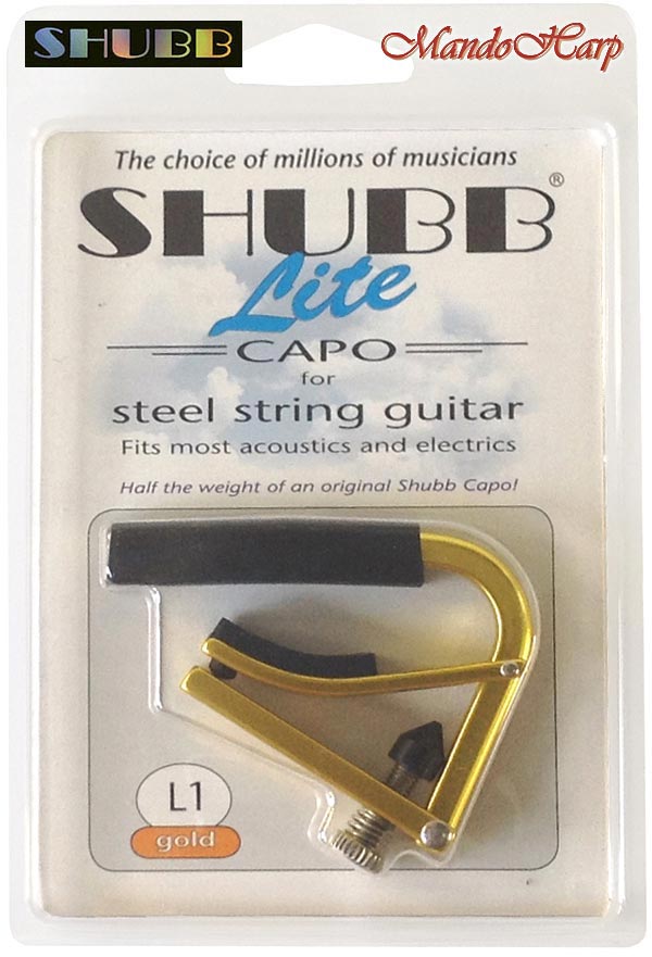 MandoHarp - Shubb Lite Capo - L1 for Steel String Guitar - Gold