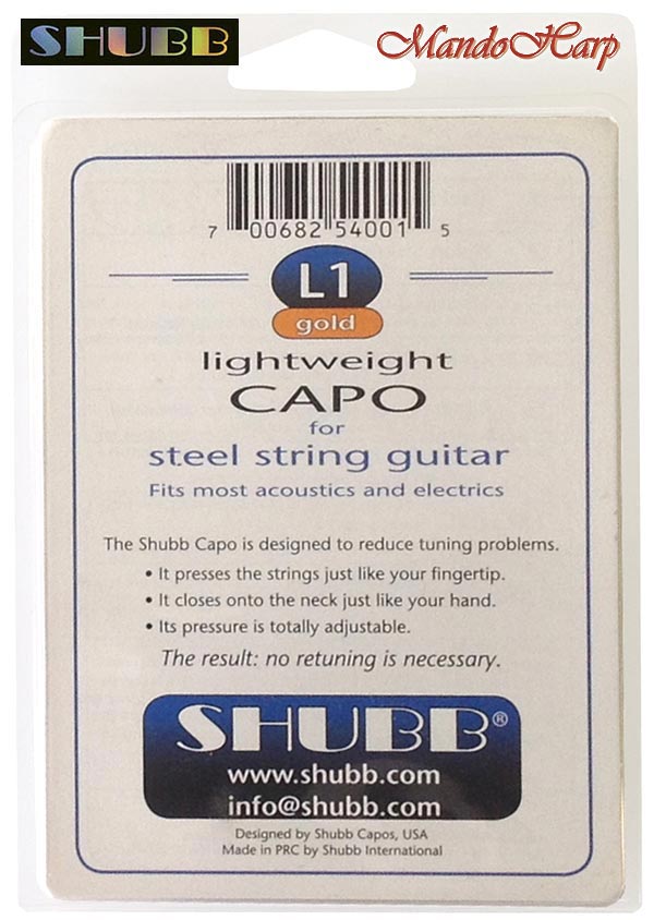 MandoHarp - Shubb Lite Capo - L1 for Steel String Guitar - Gold