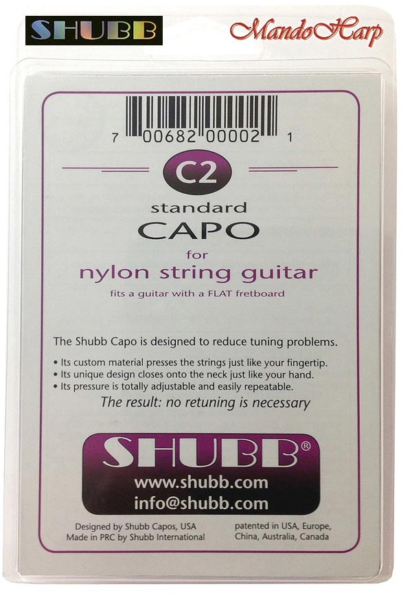MandoHarp - Shubb Standard Capo - C2 for Nylon String Guitar - Polished Nickel