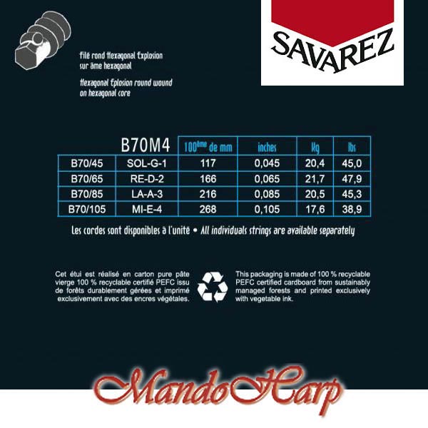 MandoHarp - Savarez B70M4 Electric Hexagonal Explosion Bass Strings