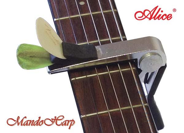 MandoHarp - Alice A007D Heavy Duty Spring-Loaded Lever-Action Guitar Capo with Pickholder