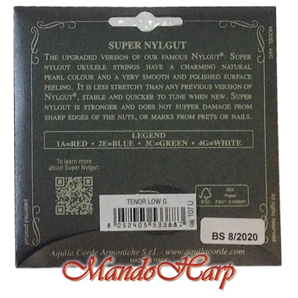 MandoHarp - Ukulele Strings - Aquila 107U Tenor, Wound Low G, Super Nylgut�
