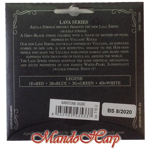 MandoHarp - Ukulele Strings - Aquila 116U Baritone, Low D, Wound D and G, Lava Series�
