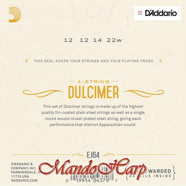 MandoHarp - 4-String Dulcimer Strings - D'Addario EJ64 Steel and Nickel-Plated Wound 0.012-0.024