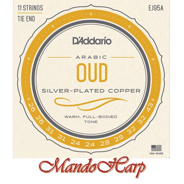 MandoHarp - 11-String Arabic Oud Strings - D'Addario EJ95A Silver-Plated Copper-Wound 0.026-0.043