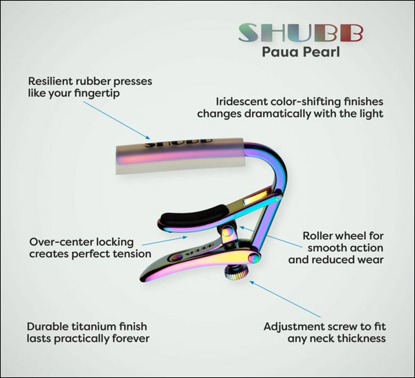 MandoHarp - Shubb Capo Royale Paua Pearl - C2p for Nylon String Guitar - High-Tech Iridescent Finish