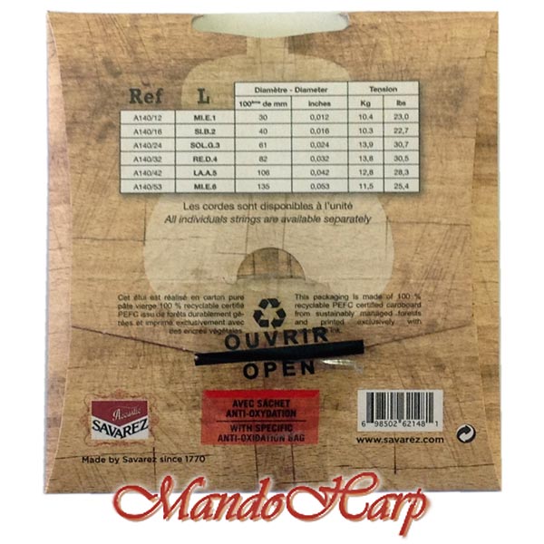 Savarez A140L Acoustic Guitar Strings - Bronze Wound, Light 0.012-0.053