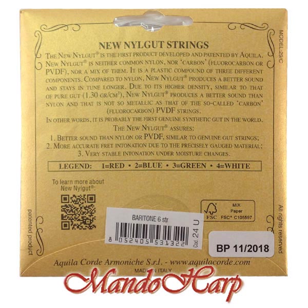 MandoHarp - Ukulele Strings - Aquila 24U Baritone 6-String, DGgBee, New Nylgut�