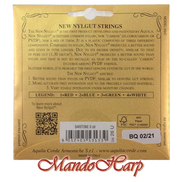 MandoHarp - Ukulele Strings - Aquila 26U Baritone 8-String, DdGgbbee, New Nylgut�