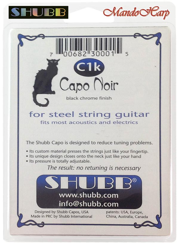 MandoHarp - Shubb Capo Noir - C1k for Steel String Guitar - Black Chrome