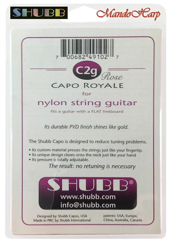 MandoHarp - Shubb Capo Royale - C2gRose for Nylon String Guitar - Rose Gold PVD Finish