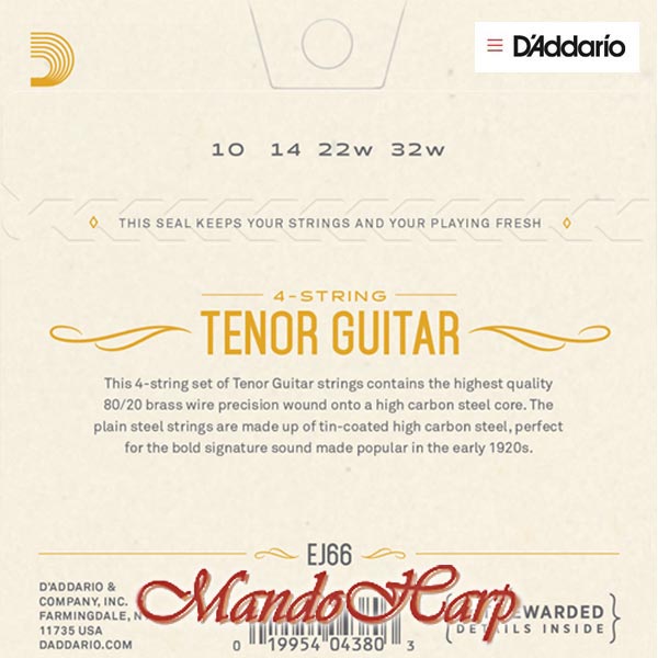 MandoHarp - Tenor Guitar Strings - D'Addario EJ66 Steel and Bronze Wound 0.010-0.032