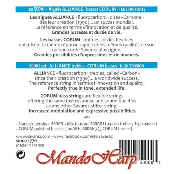 Savarez Corum 500AJ High Tension Classical Guitar Strings, Light - 0.025-0.044