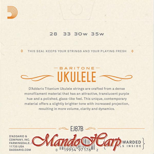 Ukulele Strings - D'Addario EJ87B Titanium Baritone 028-035