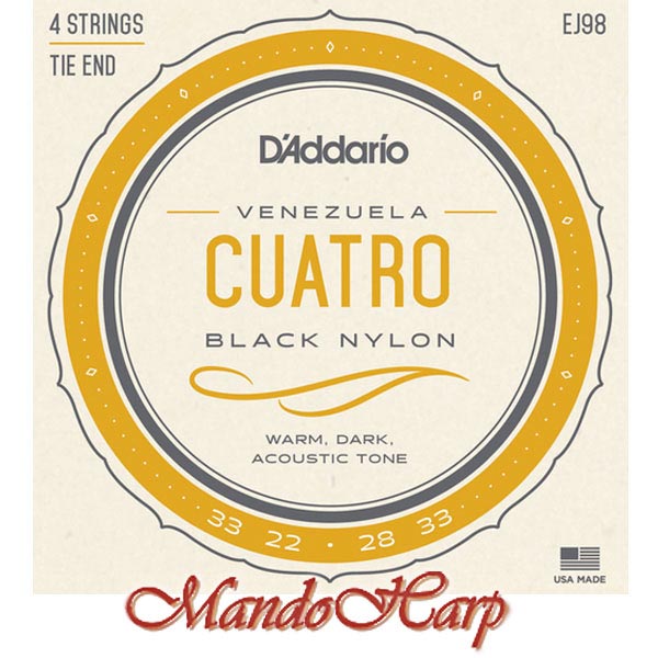 Cuatro-Venuezuela Strings - D'Addario EJ98 4-String, black nylon, ADF#B, 022-033