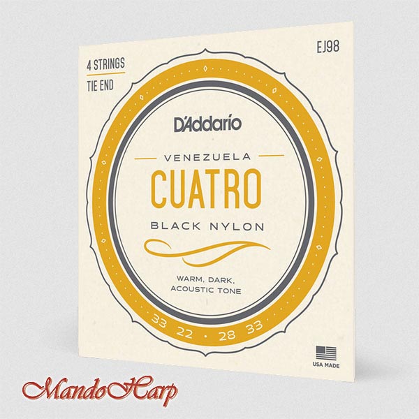 Cuatro-Venuezuela Strings - D'Addario EJ98 4-String, black nylon, ADF#B, 022-033